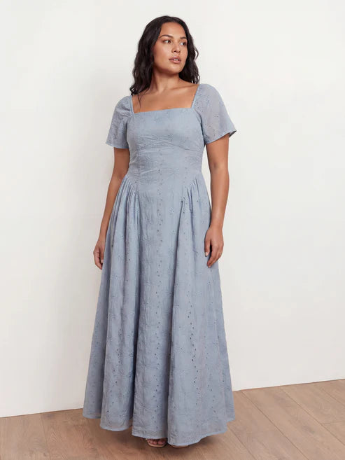 Lovedrobe Dusty Blue Broderie Maxi Dress