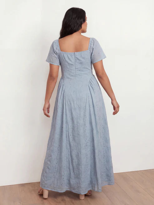 Lovedrobe Dusty Blue Broderie Maxi Dress