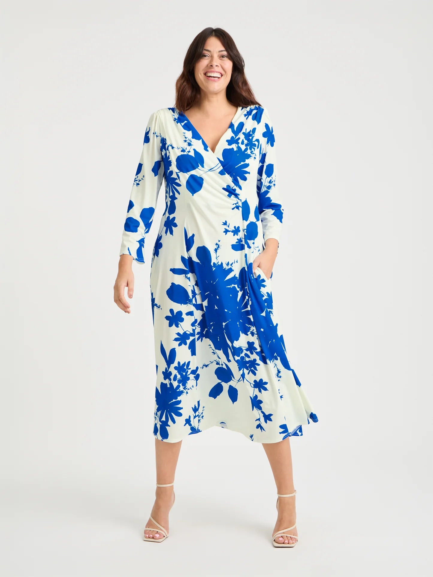 Scarlett & Jo Katie Ivory Blue Wrap Midi Dress