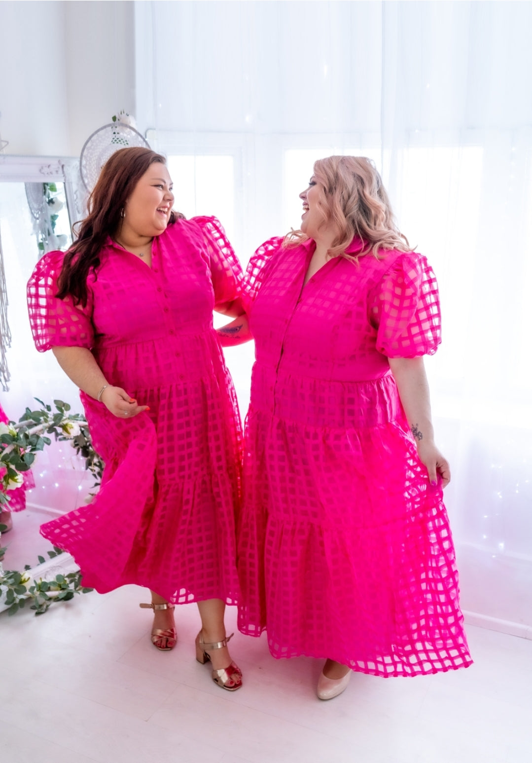 Lovedrobe Pink Chequered Midi Shirt Dress