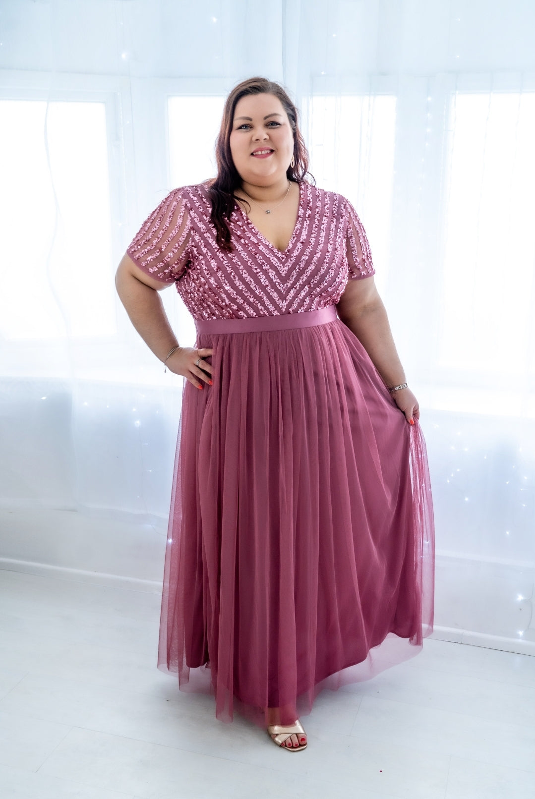 Maya Desert Rose Stripe Embellished Maxi Dress With Belt