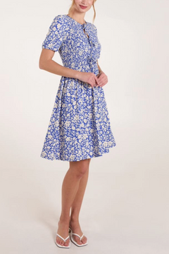 Floral Tie Front Puff Sleeve Mini Dress