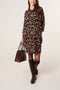 Draped Cowl Neck Leopard Knit Dress