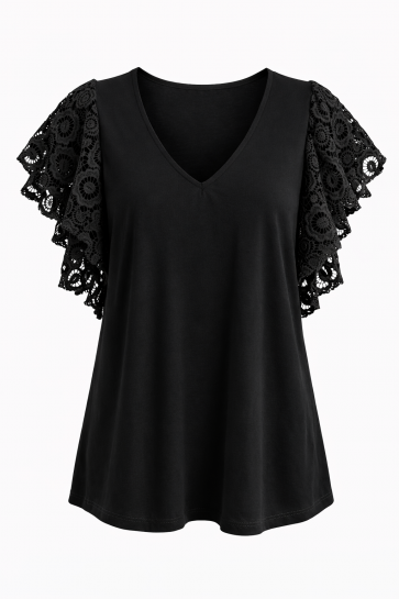 Malissa J V Neck Top With Broderie Sleeves