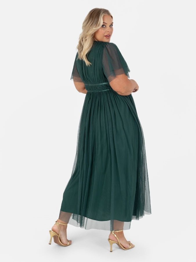 Anaya Emerald Green Ribbon Detail Midi Dress
