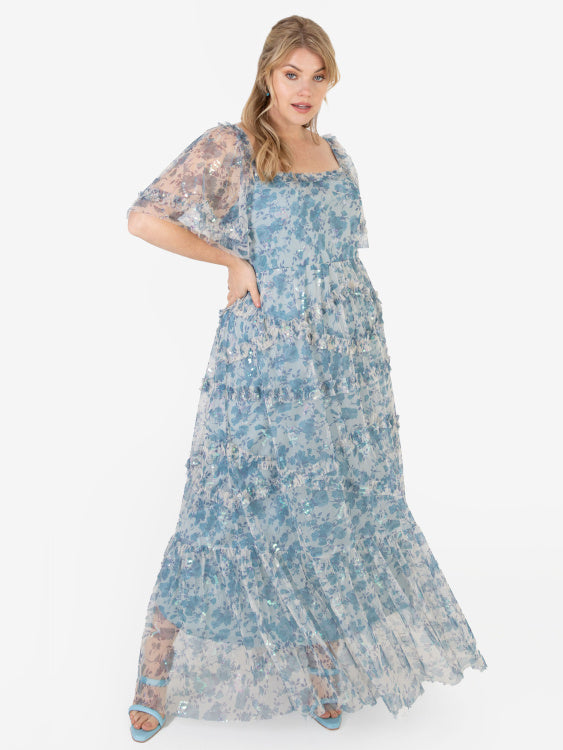 Lovedrobe Luxe Blue Floral Square Neck Maxi Dress