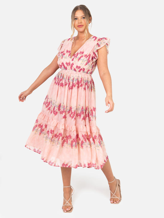 Anaya Pink Floral Ruffle Sleeve Dress