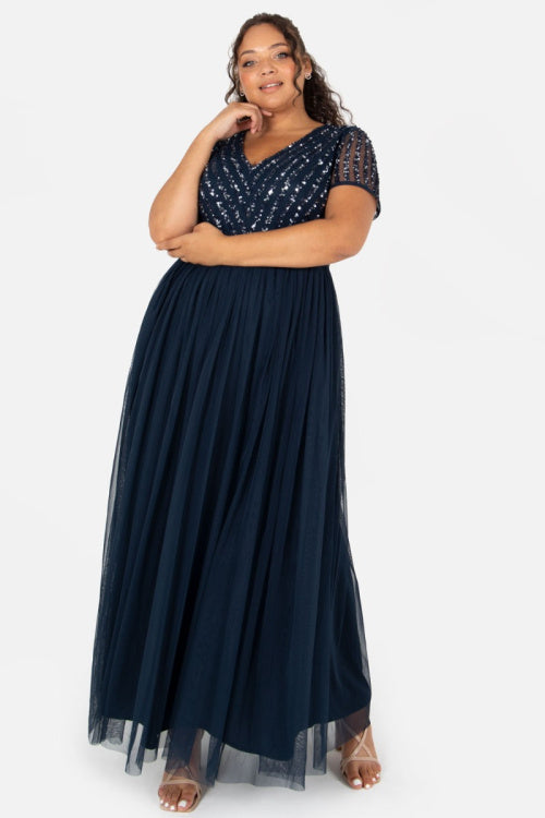 Maya plus v outlet neck maxi tulle dress