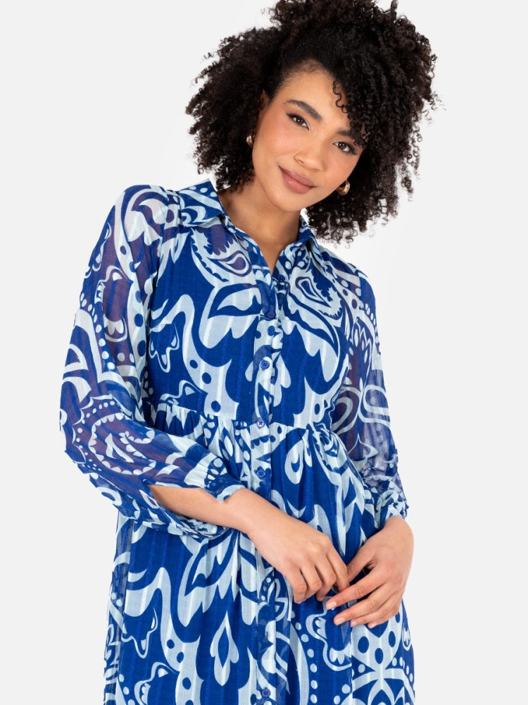 Lovedrobe Blue Abstract Shirt Dress