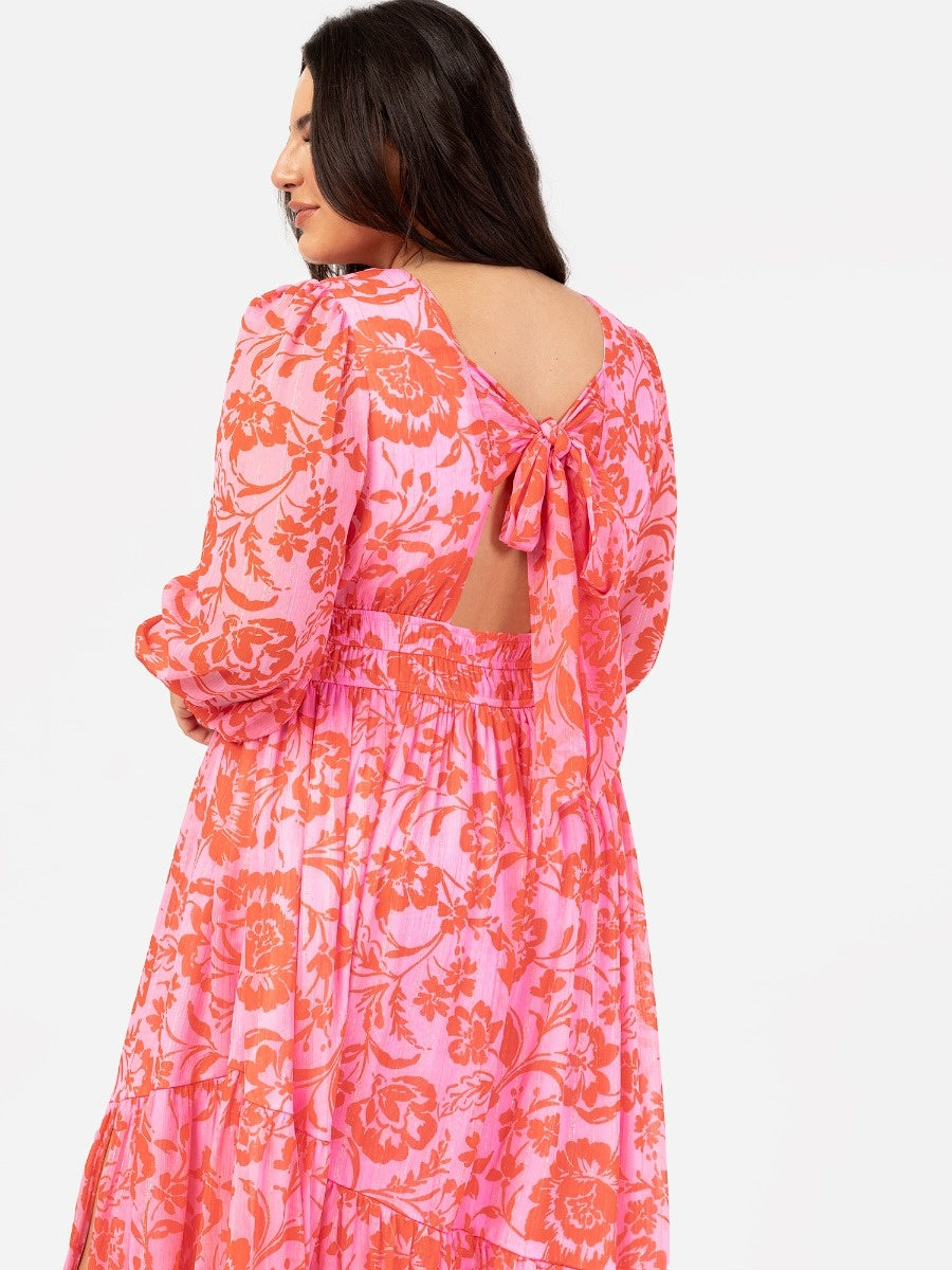 Lovedrobe Pink Floral Maxi Dress With Tie Back