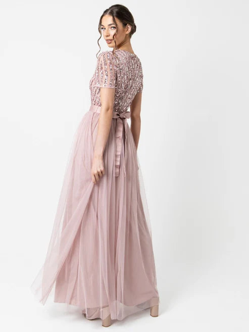 Maya Frosted Pink Stripe Embellished Maxi Dress