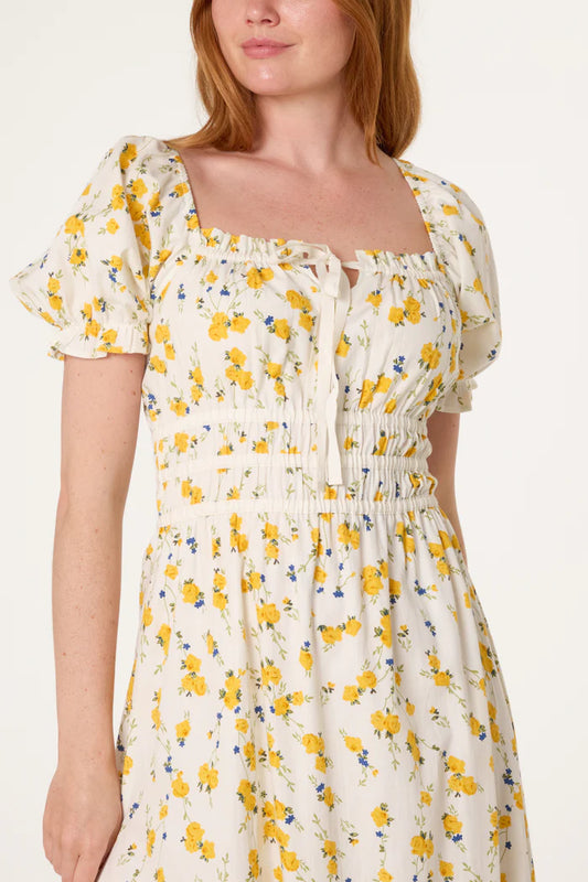 Ditsy Floral Poplin Milkmaid Midi Dress