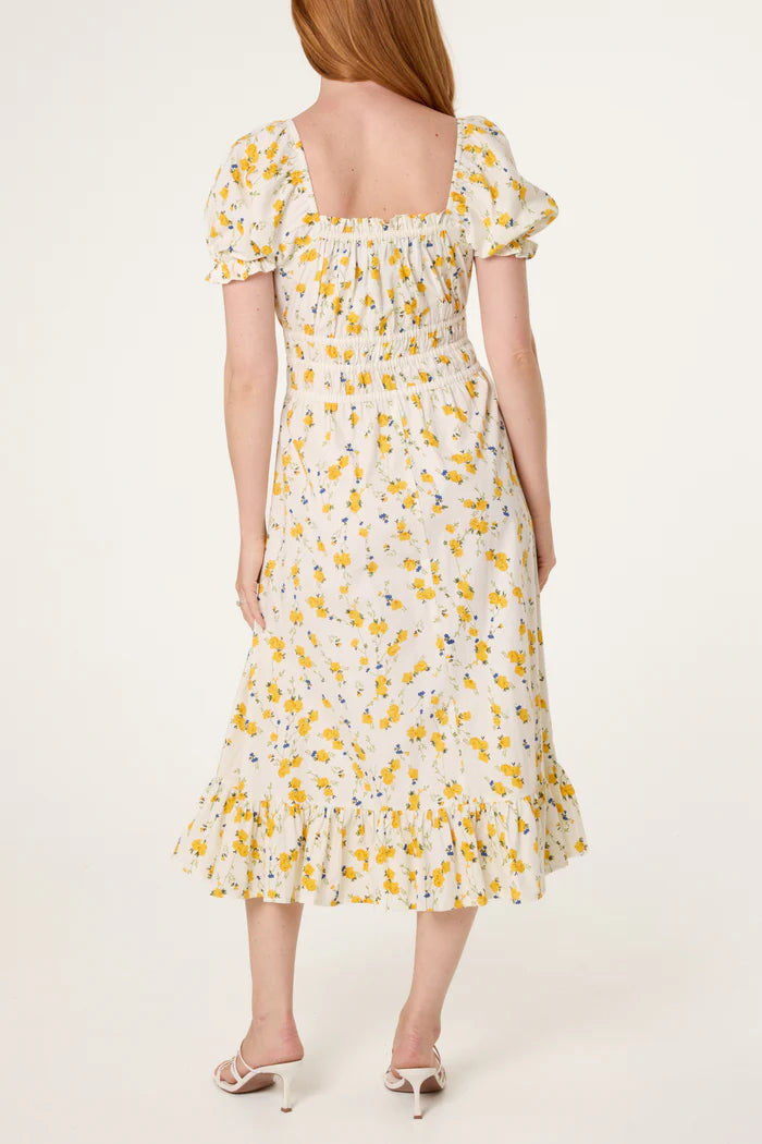 Ditsy Floral Poplin Milkmaid Midi Dress