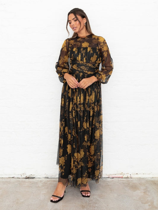 Anaya Floral Long Sleeve Gathered Waist Maxi Dress