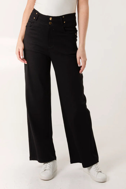 Wide Leg Jean Trousers In Black