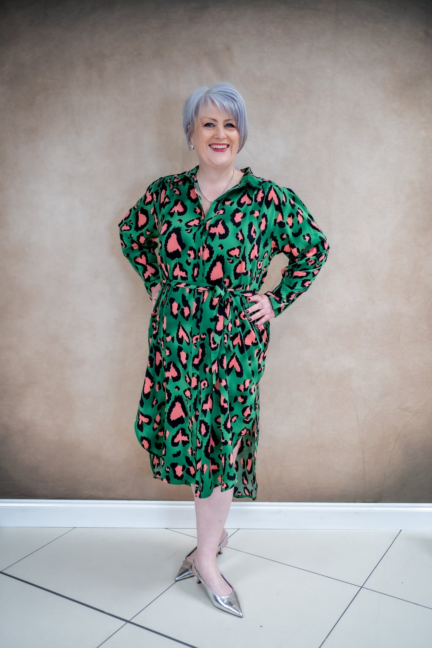Malissa J Green Button Shirt Dress With Side Slits