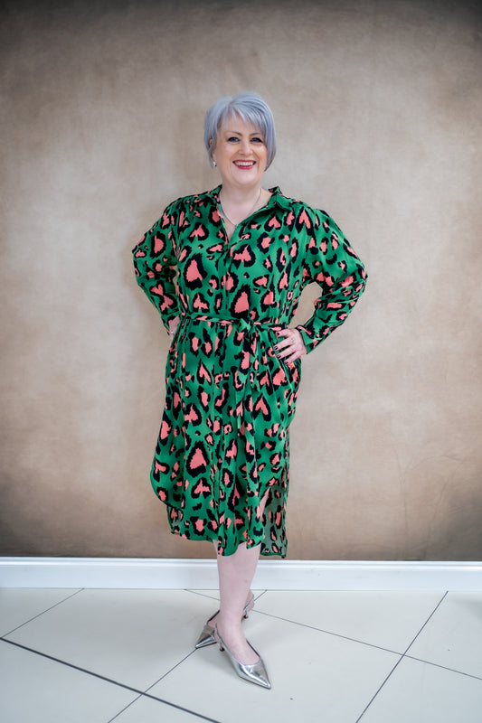 Malissa J Green Button Shirt Dress With Side Slits