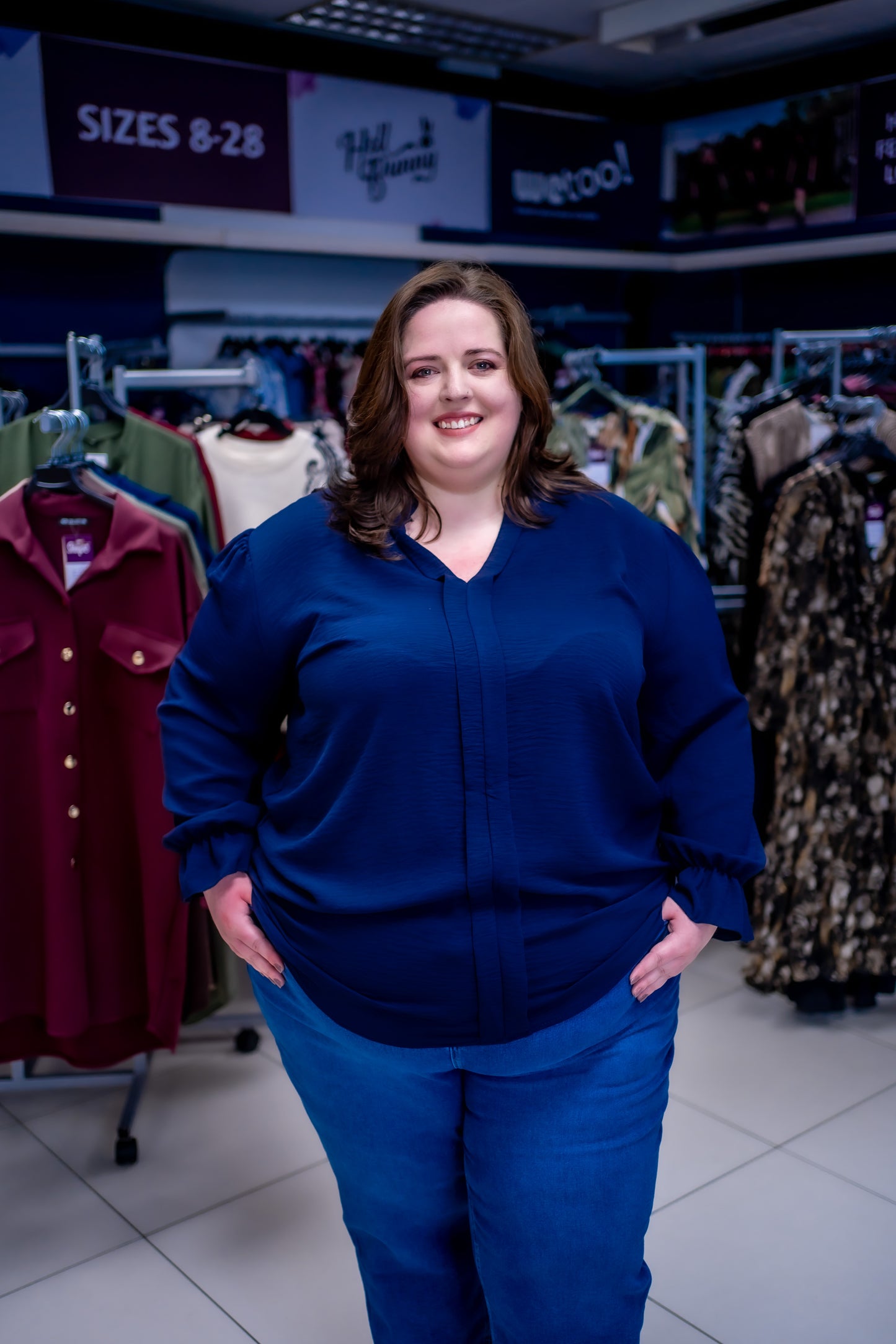 Collarless Frill Sleeve Blouse