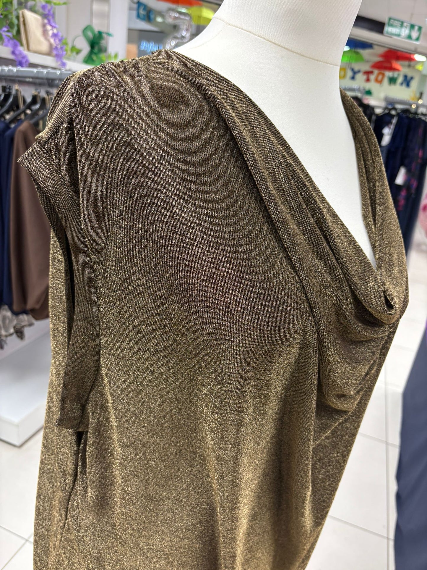 Sleeveless Shimmer Cowl Neck Top