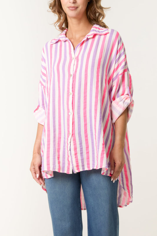Striped Cheesecloth High Low Top