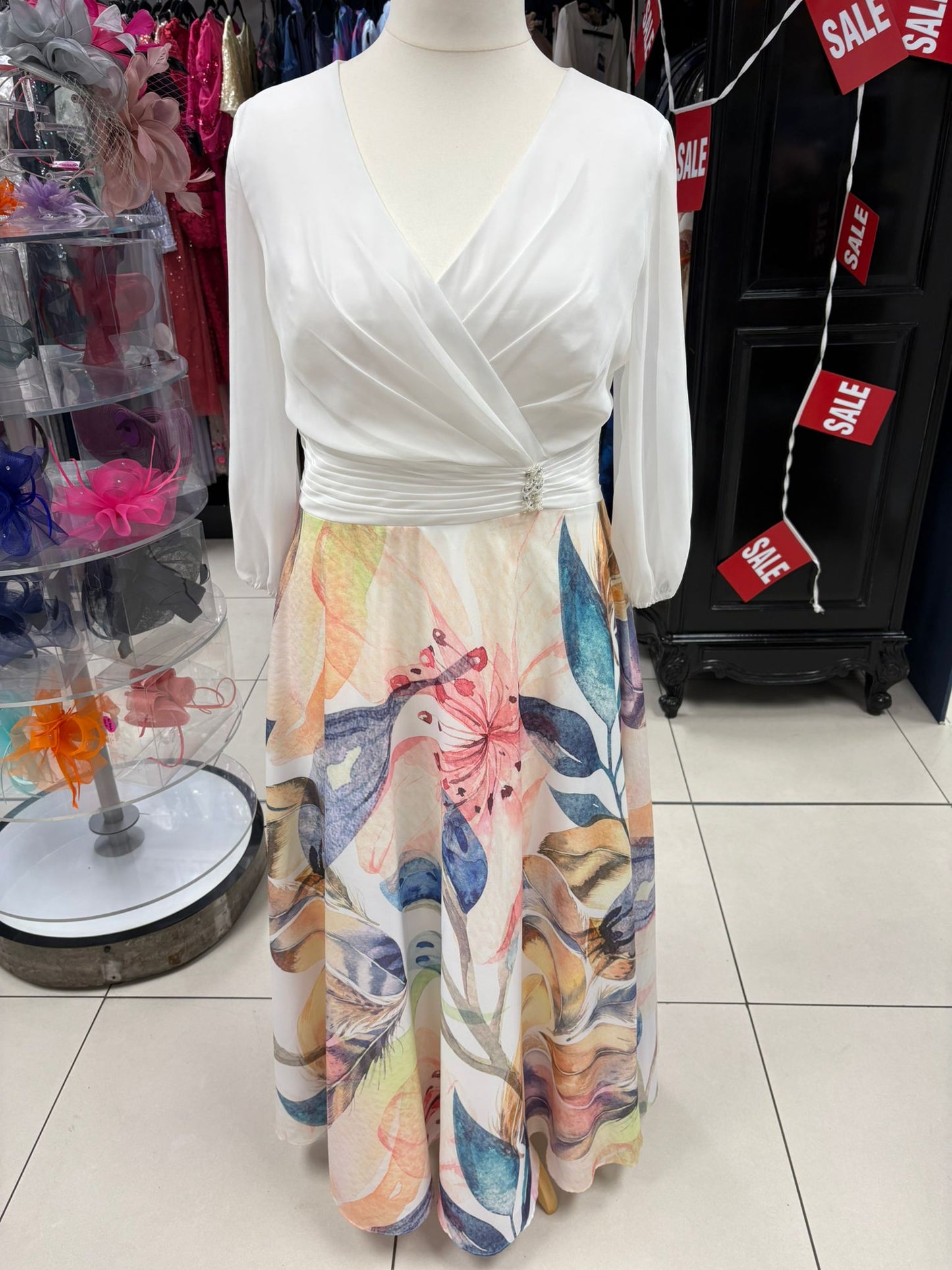 Gino Cerruti White Bodice Maxi Dress With Floral Skirt