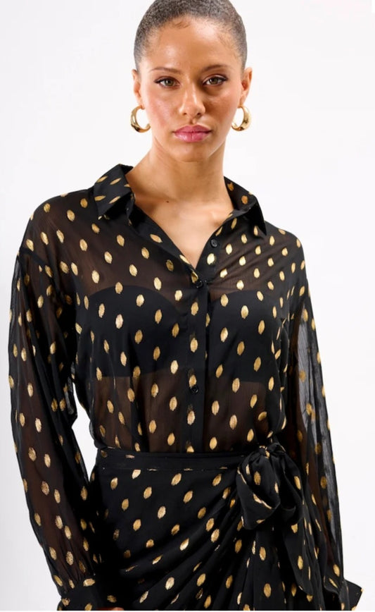 Needs No Label Foil Chiffon Oversize Shirt