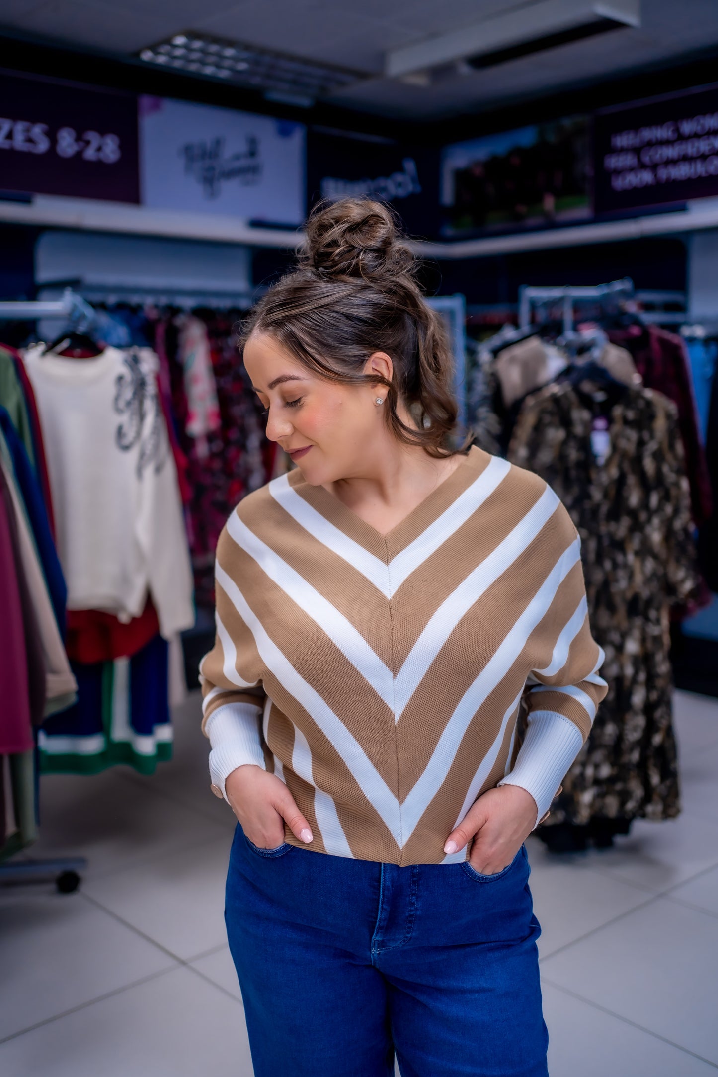 Off Shoulder Striped Knitted Sweater