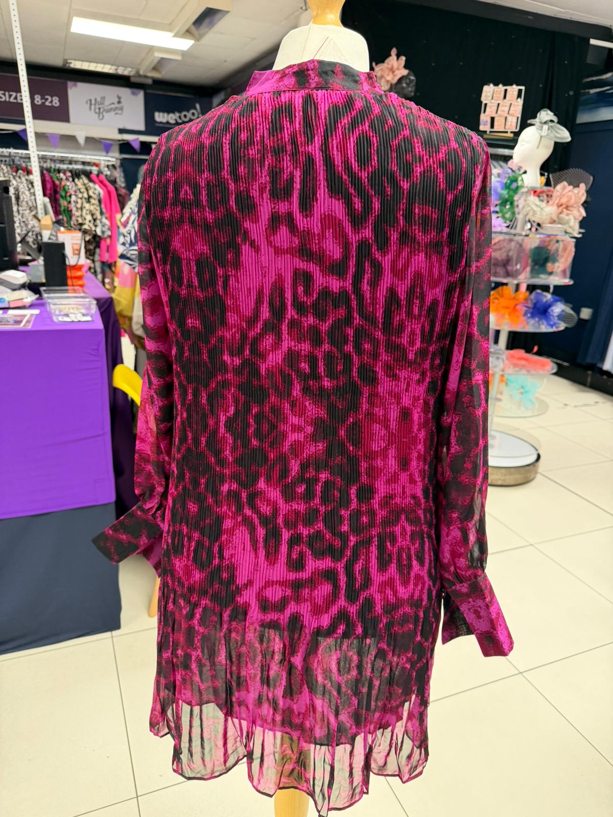 Malissa J Pink Leopard Chiffon Pleated Tunic