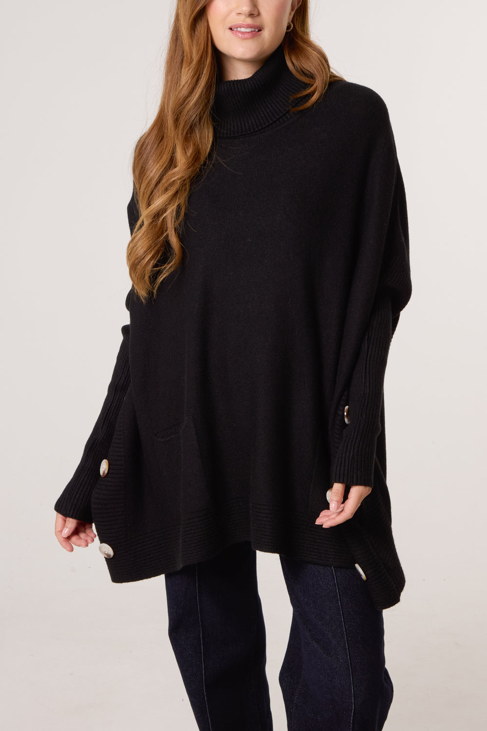 Side Button Roll Neck Knit Jumper