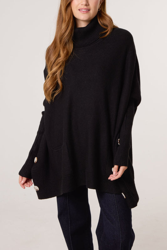 Side Button Roll Neck Knit Jumper