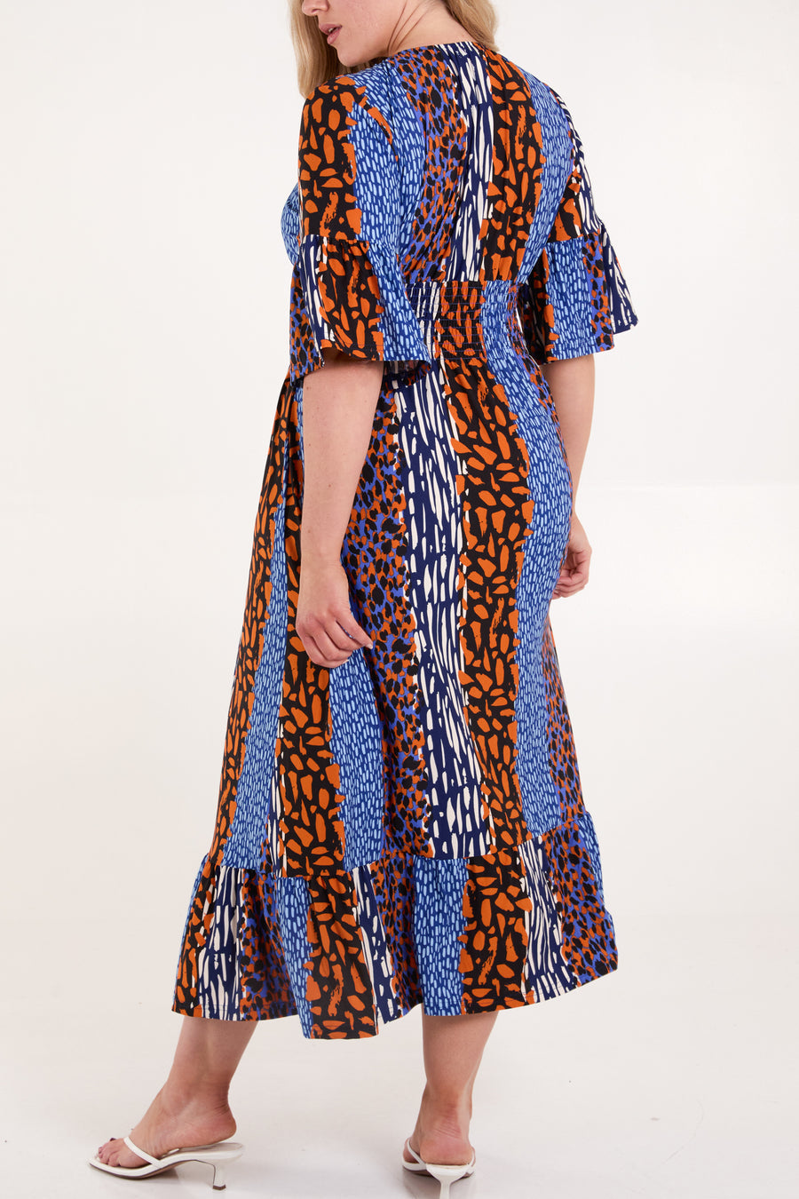 Mixed Animal Shirred Waist Midi Dress