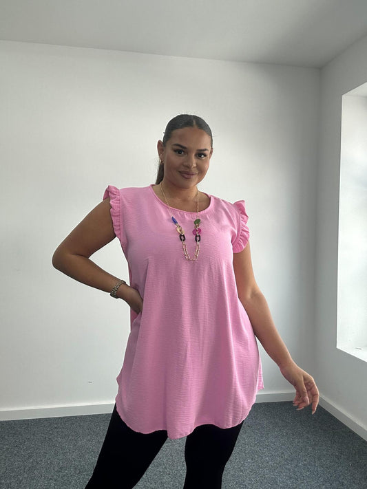 Frill Sleeve Top With Necklace