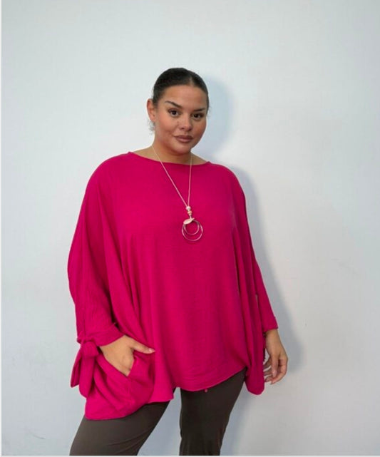 Oversized Tie Sleeve Top With Pockets