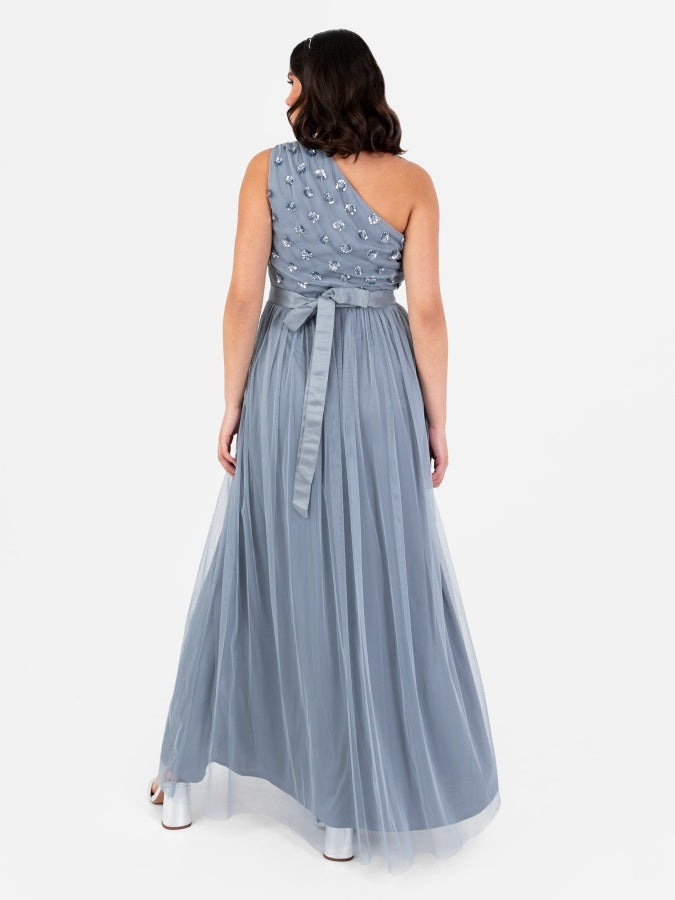 Maya Dusty Blue One Shoulder Maxi Dress