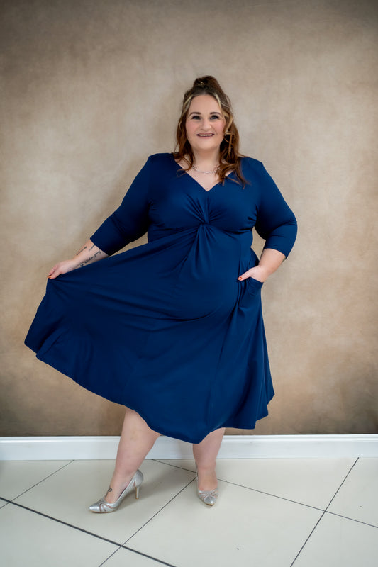 Scarlett & Jo Claudia Navy Jersey Front Knot Dress