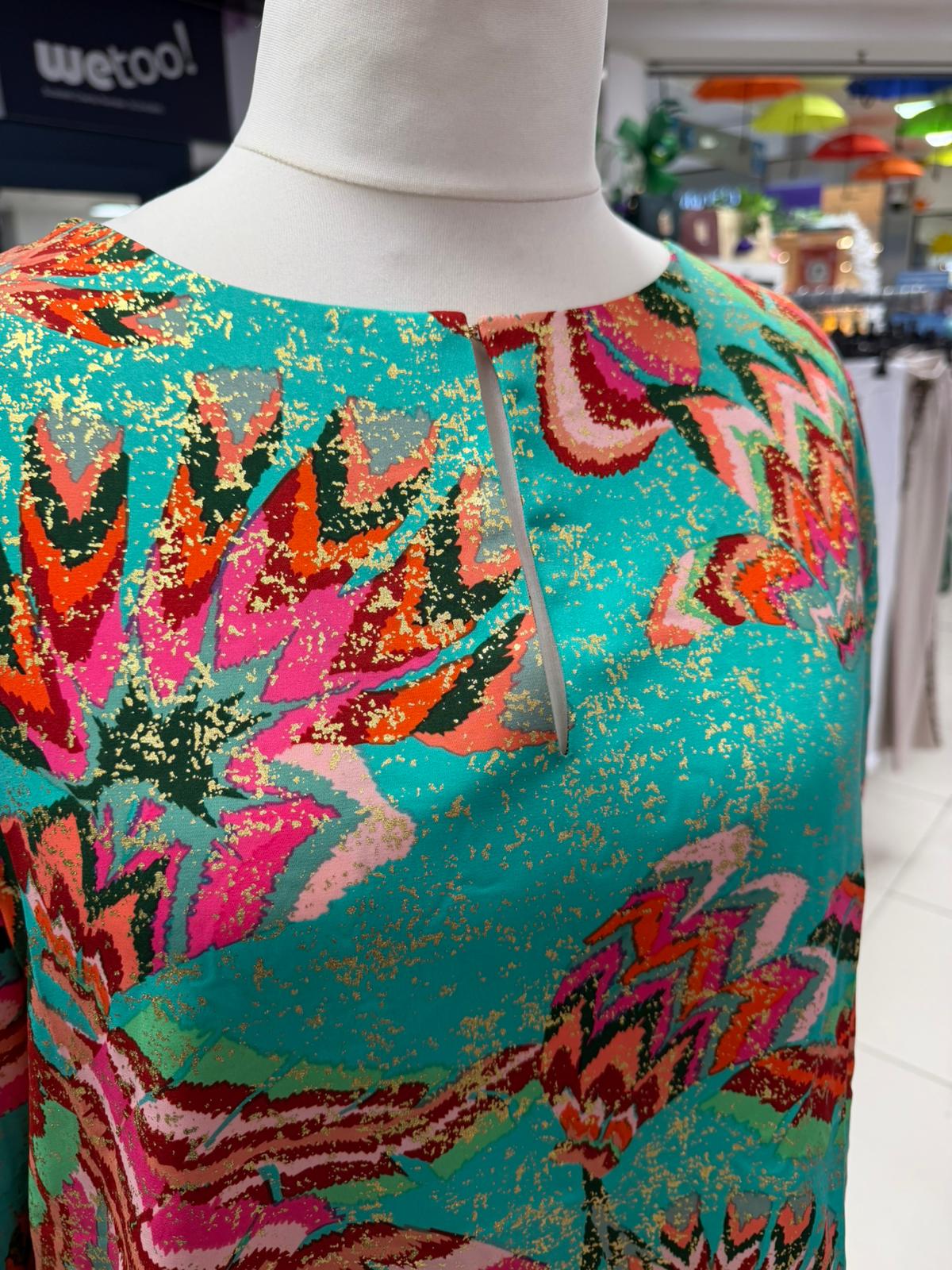 Malissa J Green Multi Woven Top With Tassel Hem