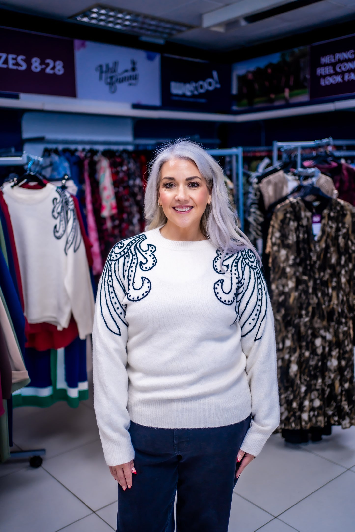 Embroidered Spiral Shoulders Knit Jumper