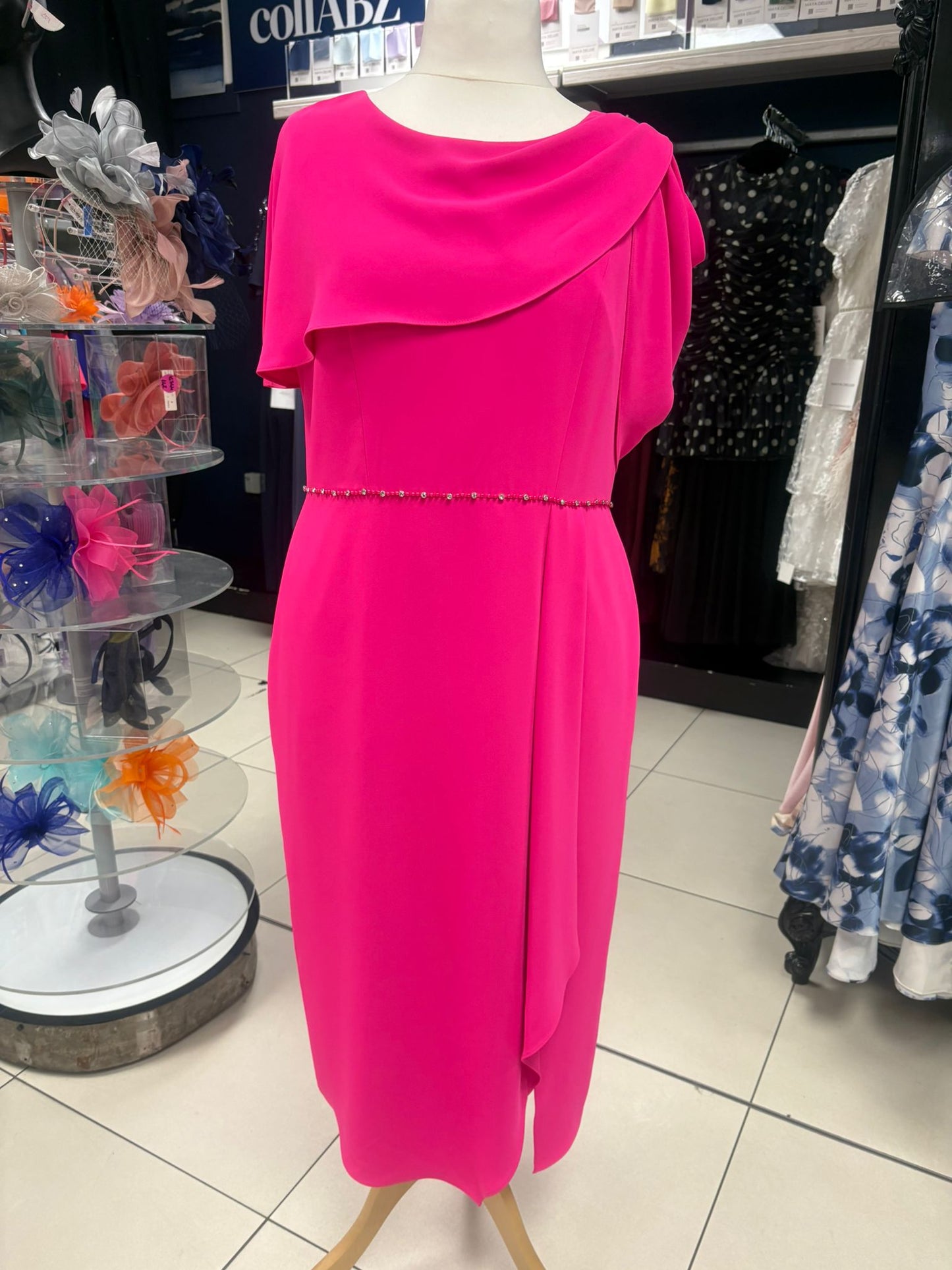 Lizabella Hot Pink With Cold Shoulder And Embellishment MOB/MOG Dress