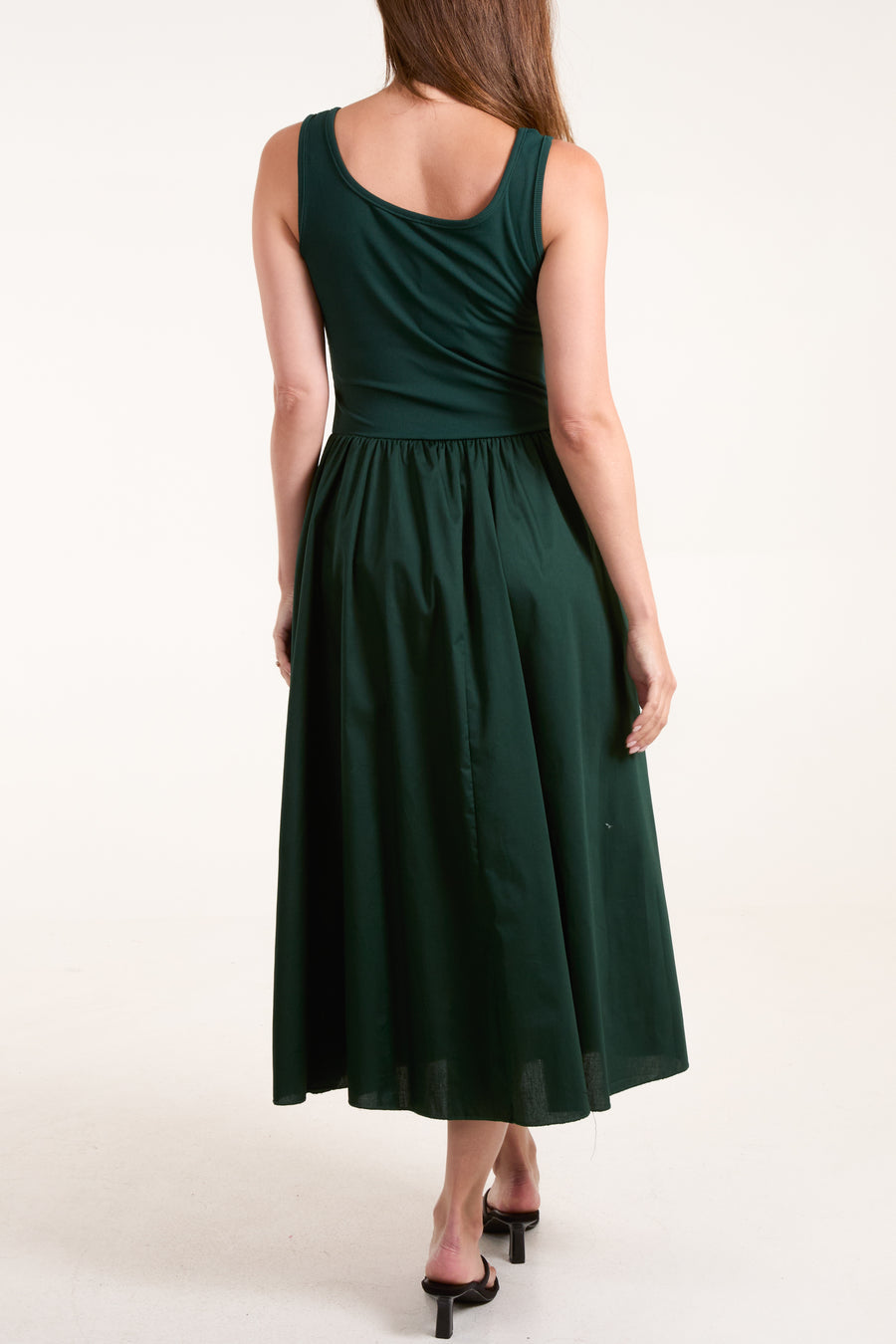 Square Neck Sleeveless Midi Dress With Pockets