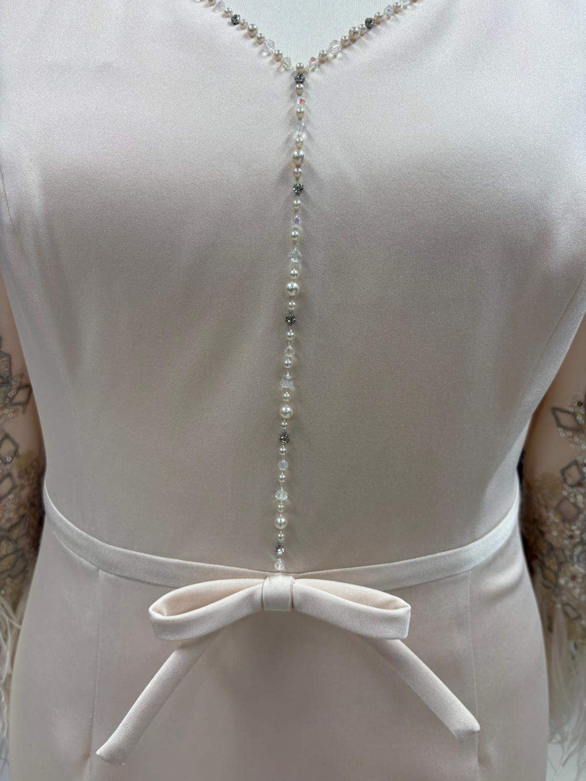 Gino Cerruti Satin Crepe MOB/MOG Dress With Feather Trim