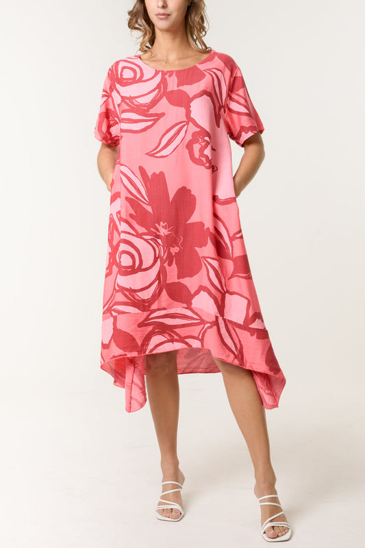 Floral Print Asymmetric Hem Dress