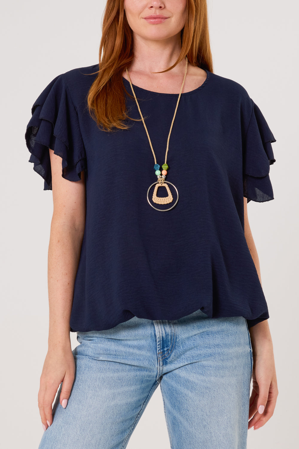 Ruffle Sleeve Bubble Hem Blouse