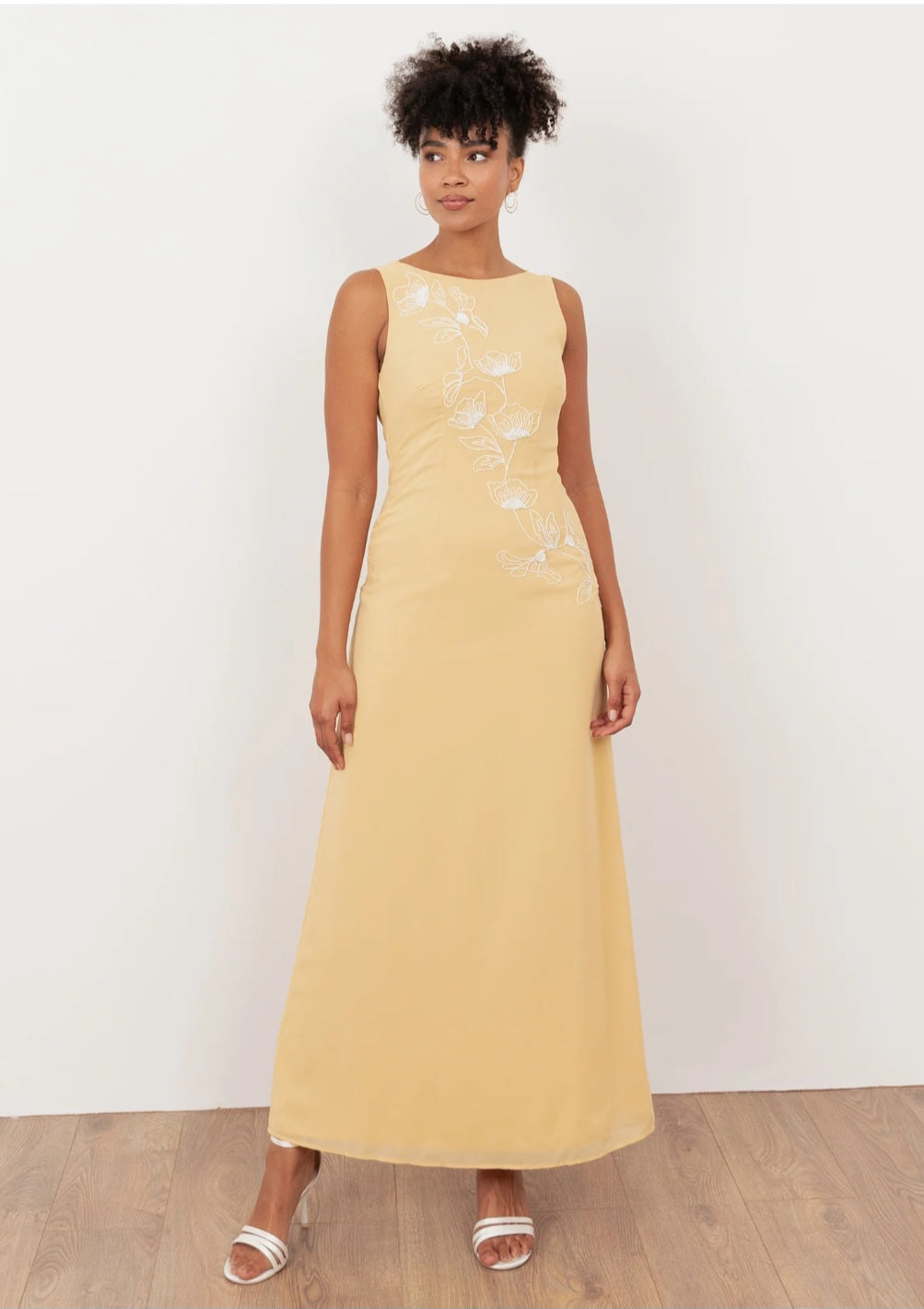 Maya Buttercream Floral Embroidery Maxi Dress
