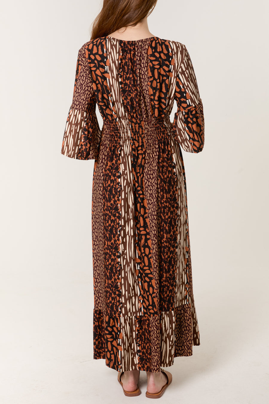 Mixed Animal Print Shirred Waist Dress