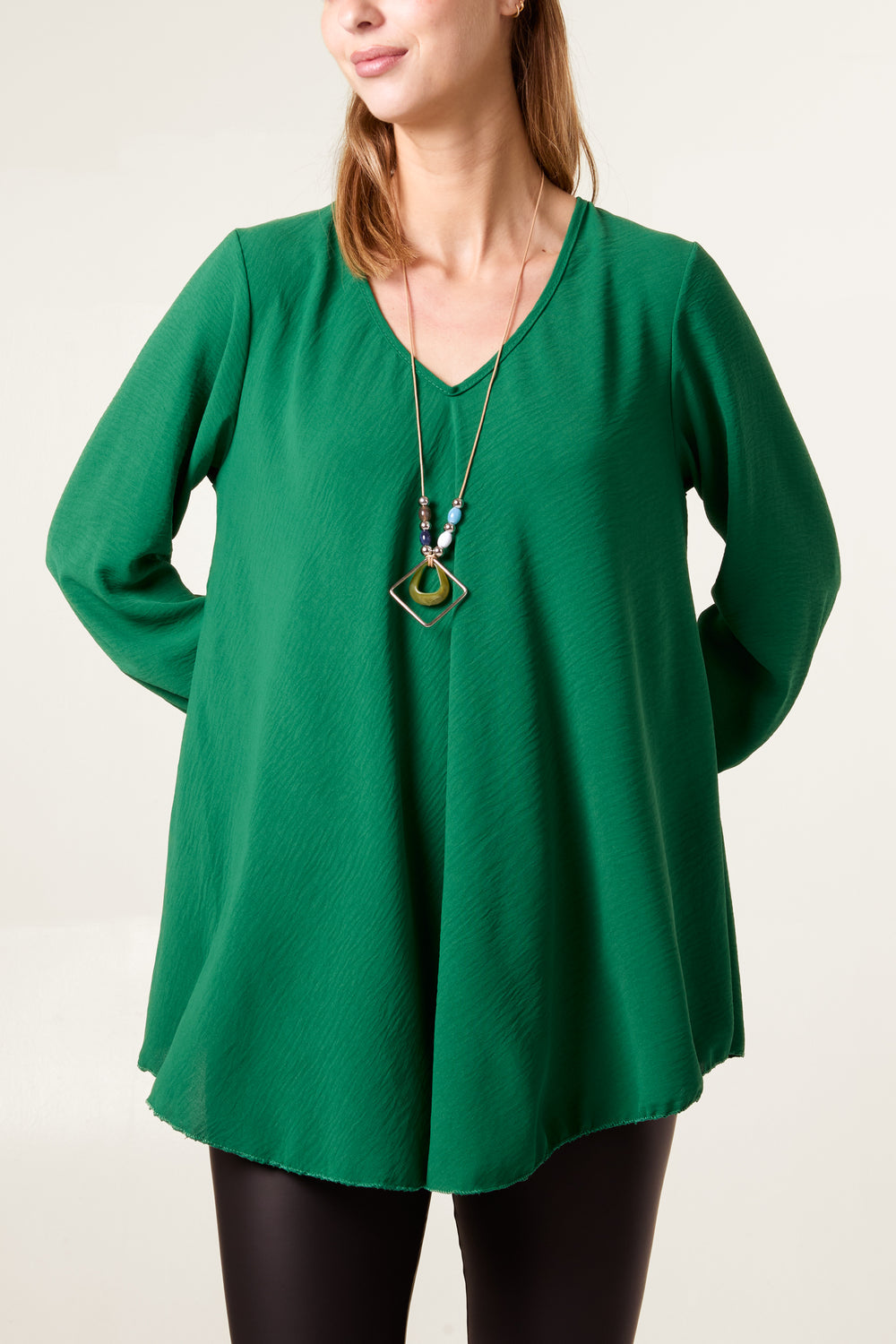 V Neck Bell Sleeve Blouse With Necklace