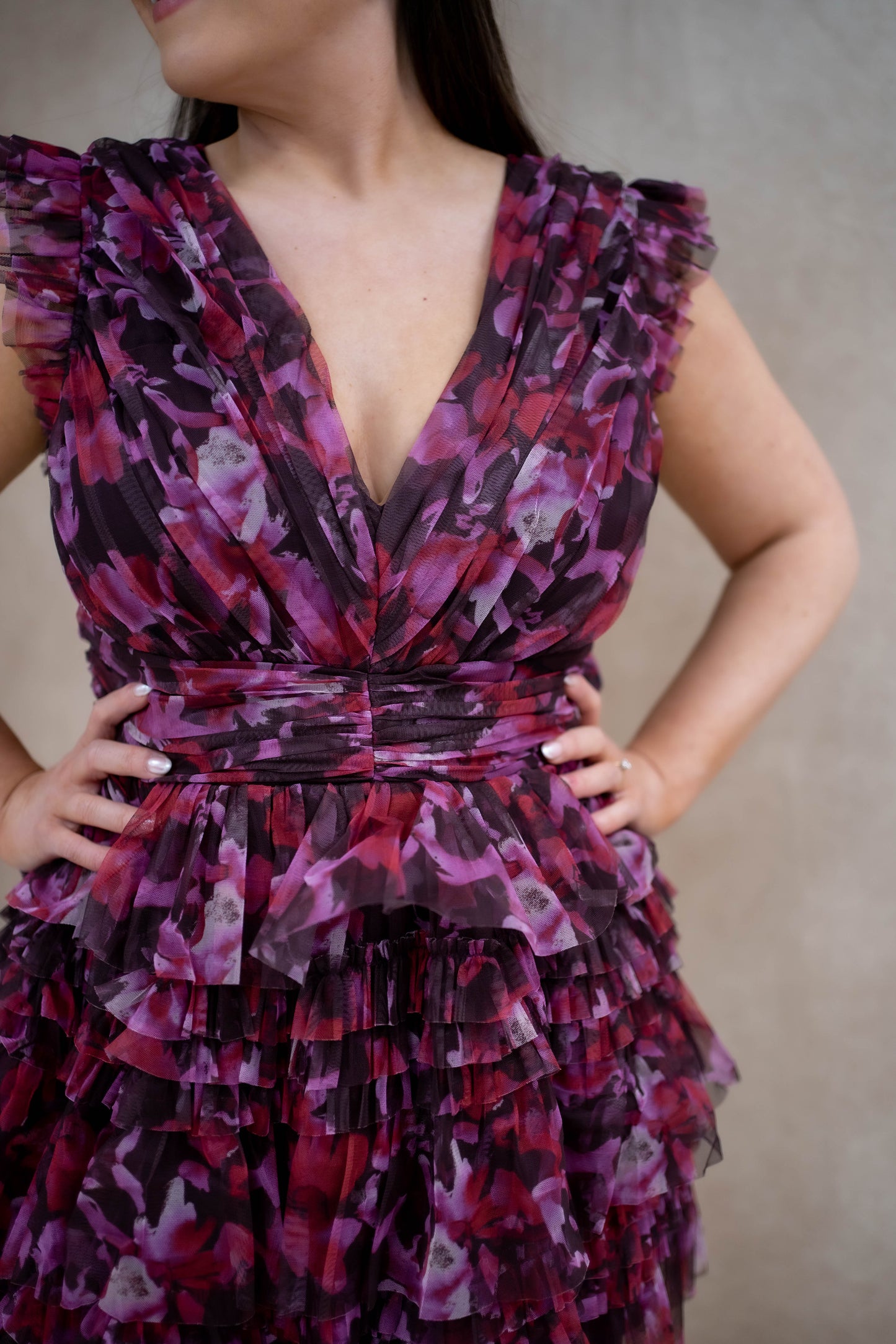 Anaya Floral Fluter Sleeve Ruffled Mini Dress