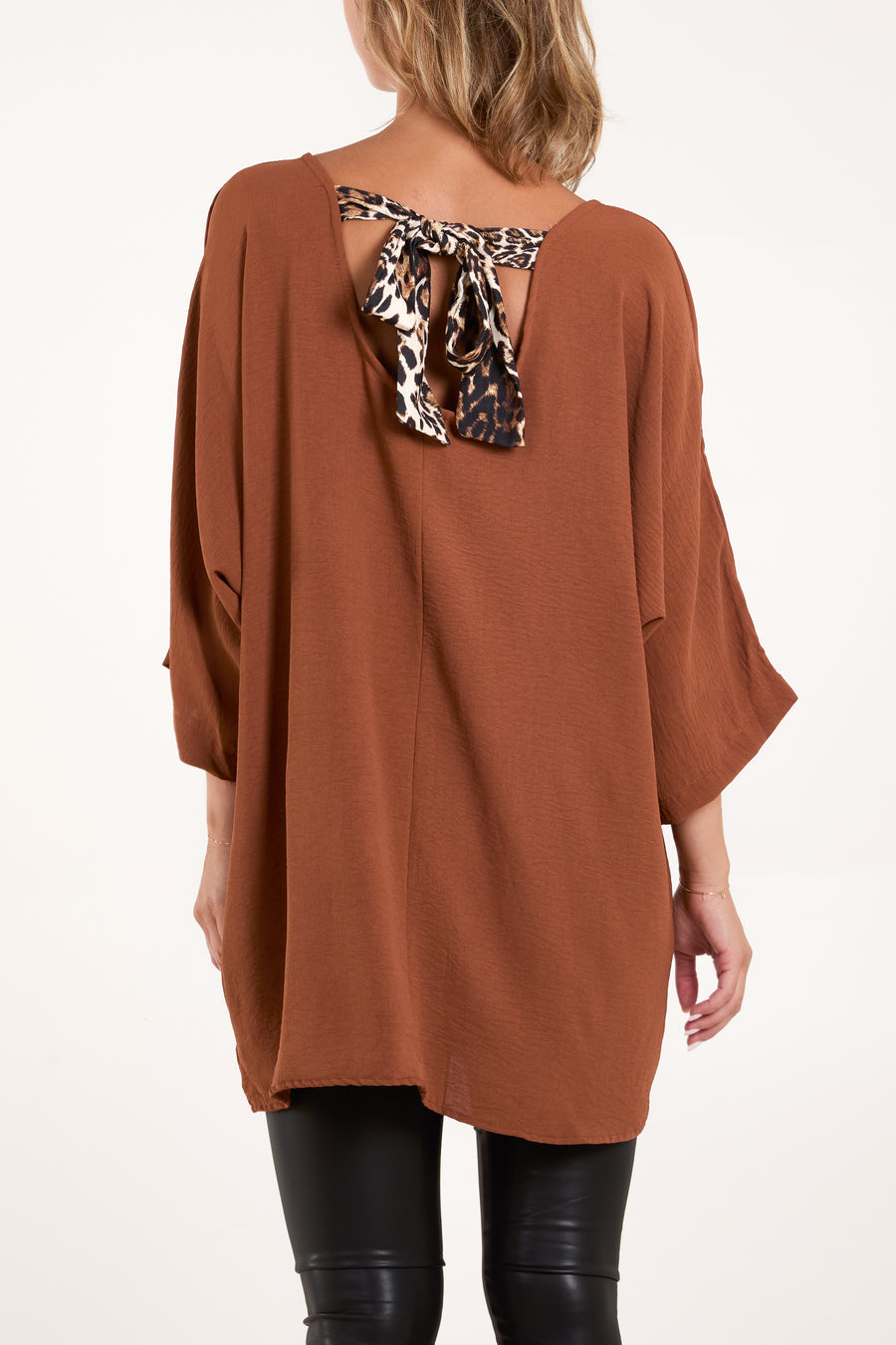 Leopard Back Bow 3/4 Sleeve Blouse