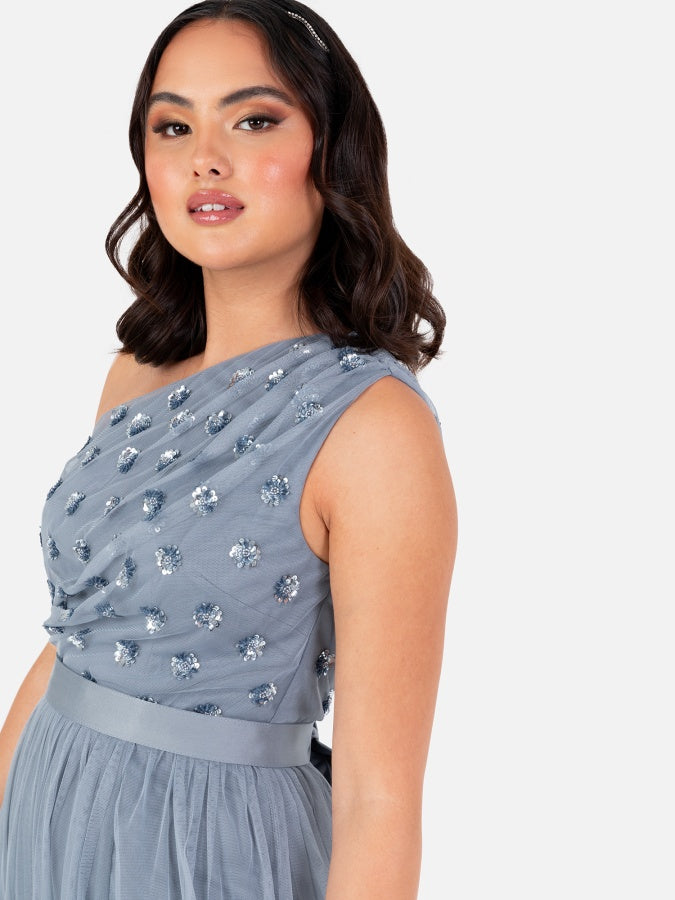 Maya Dusty Blue One Shoulder Maxi Dress