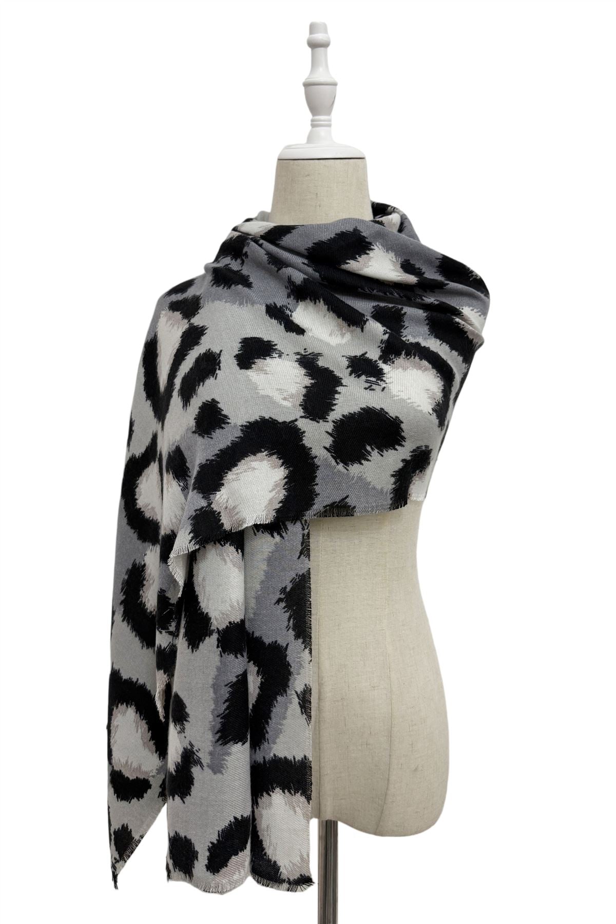 Camo Leopard Print Frayed Scarf