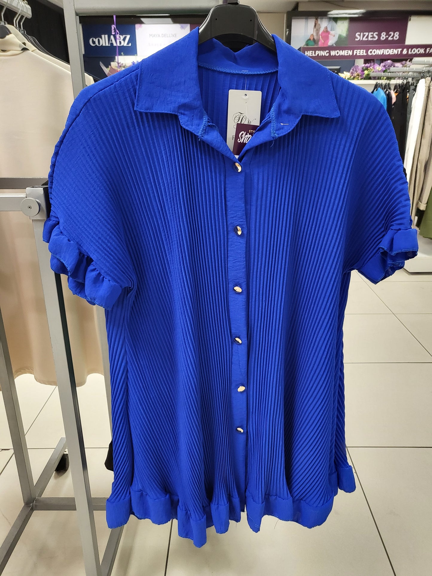 Pleated Dip Hem Button Shirt